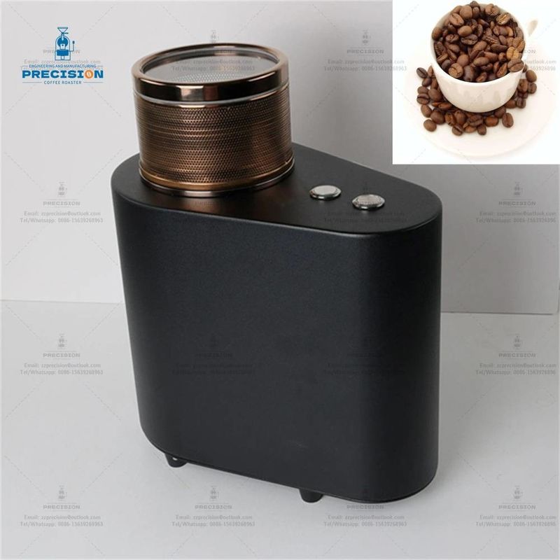 Tornatore di caffè compatto con una capacità di 200 g, potenza di fuoco di 1900 kcal e tazza di raffreddamento in oro rosa.